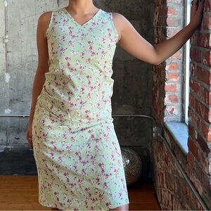 vintage sleeveless green floral midi dress